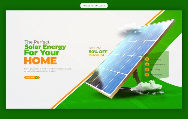 Pantalla de energía solar y ahorro de energía plantilla de banner web