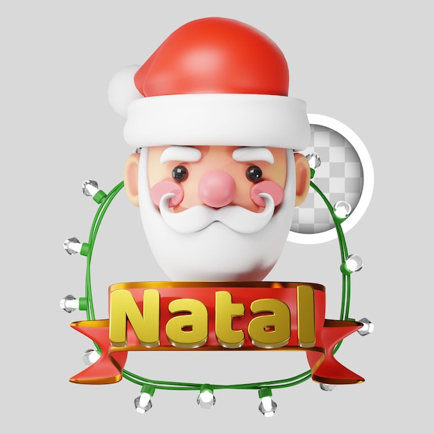 PSD gratuito papá noel con una cinta roja con la palabra nueva representación en 3d