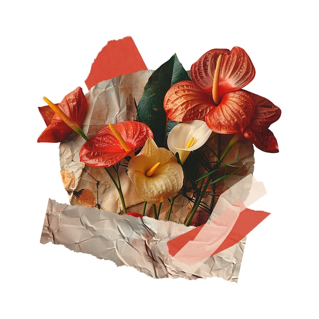 Papel rasgado con flores aisladas