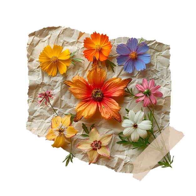 Papel rasgado con flores aisladas