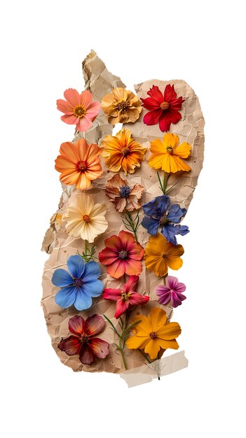 Papel rasgado con flores aisladas