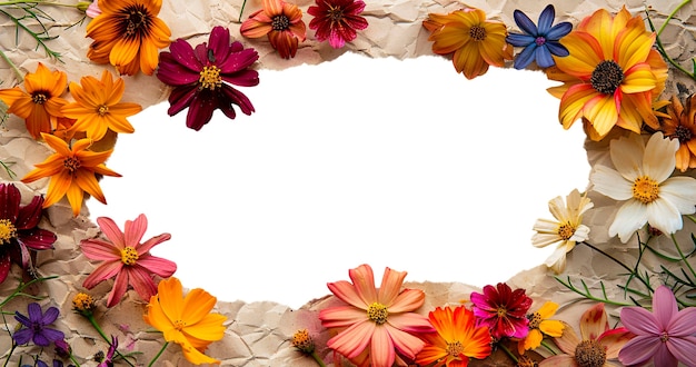 Papel rasgado con flores aisladas
