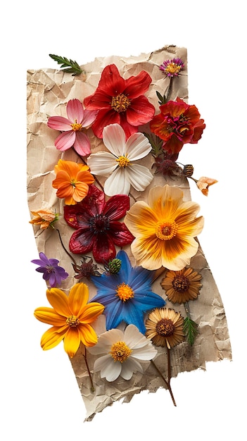 Papel rasgado con flores aisladas