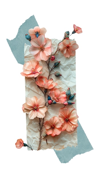 Papel rasgado con flores aisladas