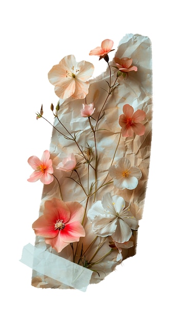 Papel rasgado con flores aisladas