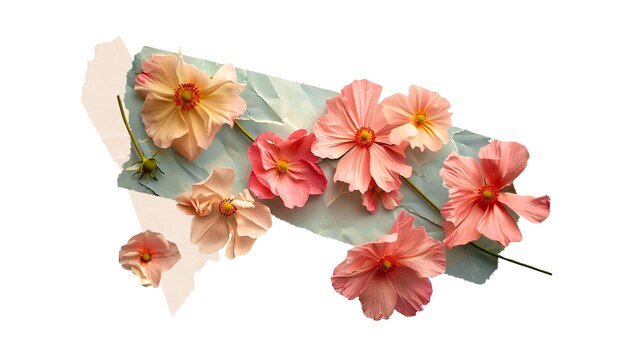 Papel rasgado con flores aisladas