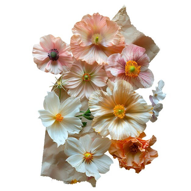 Papel rasgado con flores aisladas