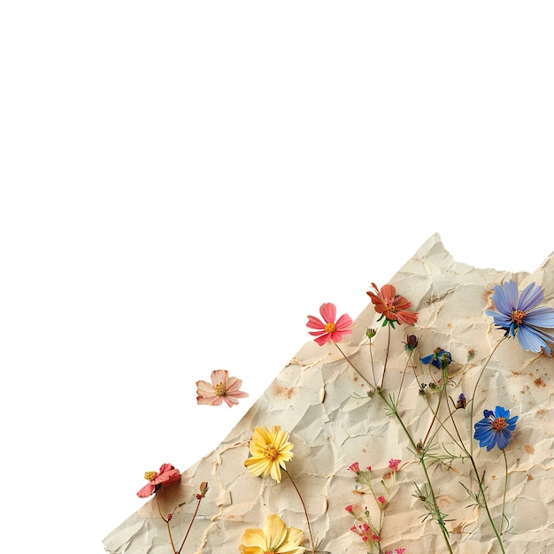 Papel rasgado con flores aisladas