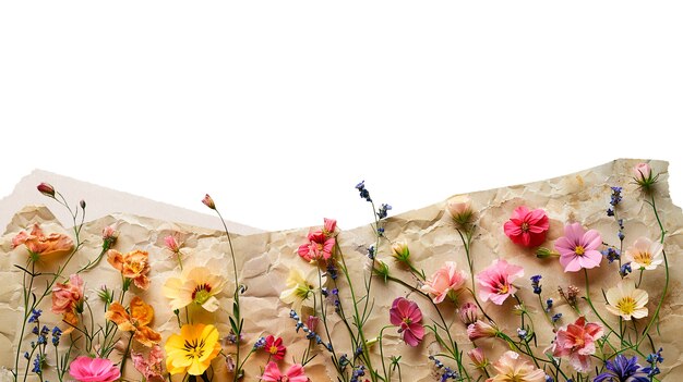 Papel rasgado con flores aisladas