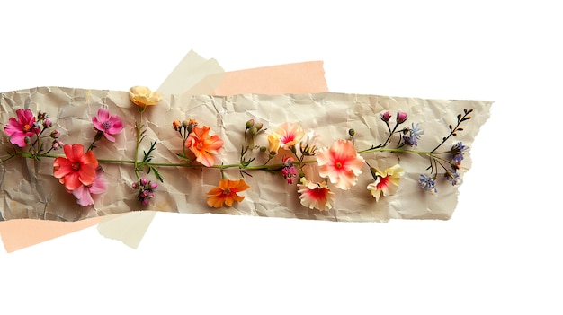 Papel rasgado con flores aisladas