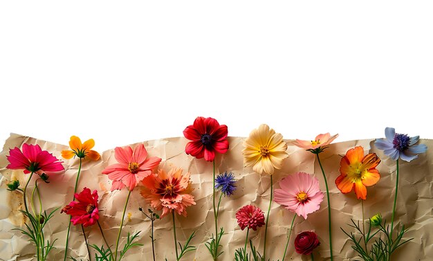 Papel rasgado con flores aisladas
