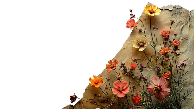 Papel rasgado con flores aisladas
