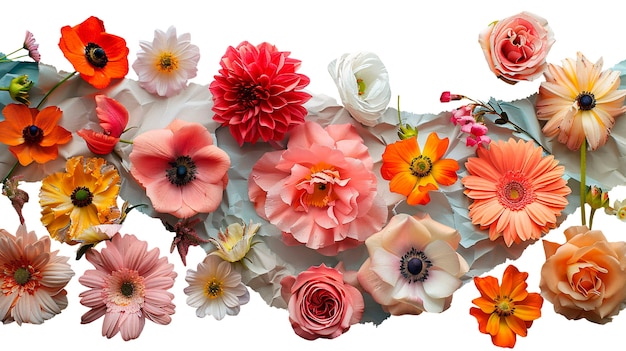 Papel rasgado con flores aisladas