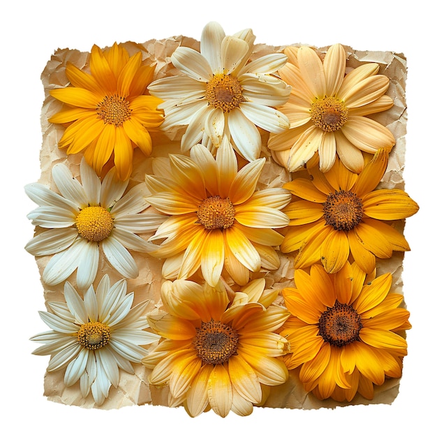 Papel rasgado con flores aisladas