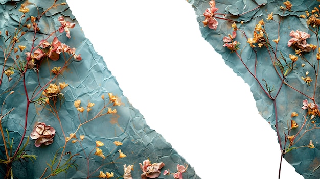 Papel rasgado con flores aisladas