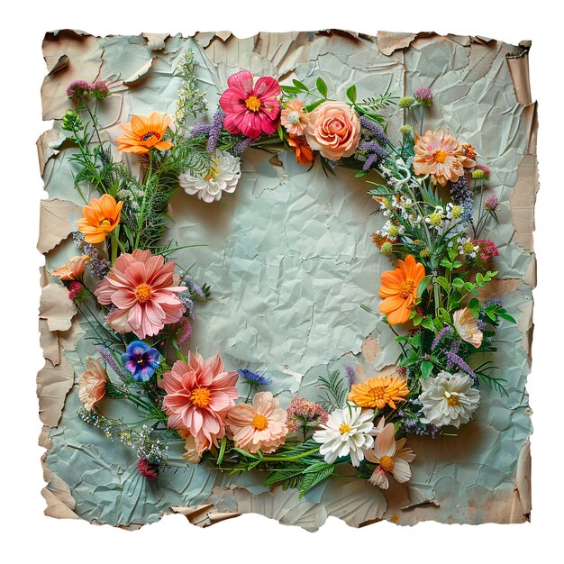 Papel rasgado con flores aisladas