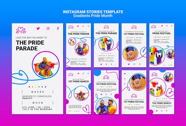 PSD gratuito paquete de historias de instagram para el orgullo lgbt