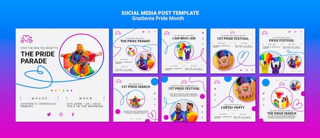 PSD gratuito paquete de publicaciones de instagram para lgbt pride