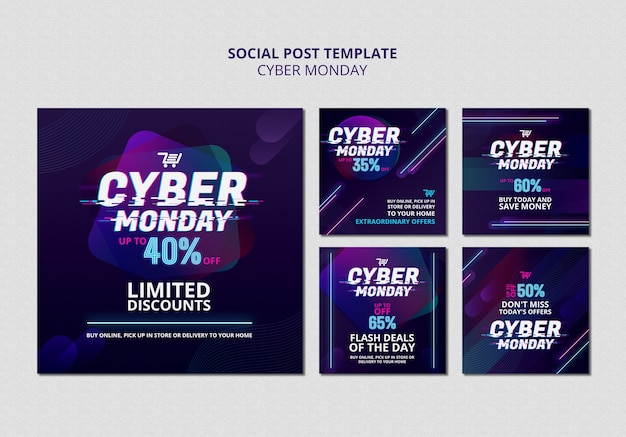 PSD gratuito paquete de publicaciones de redes sociales futuristas del cyber monday