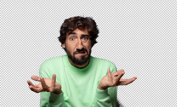 PSD gratuito parecía confundido confundido y estresado preguntándose entre diferentes opciones sintiéndose incierto
