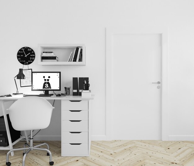 pared con maqueta de puerta en blanco