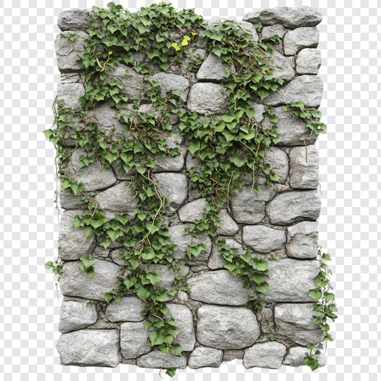 PSD gratuito pared de piedra con hiedra exuberante una textura natural