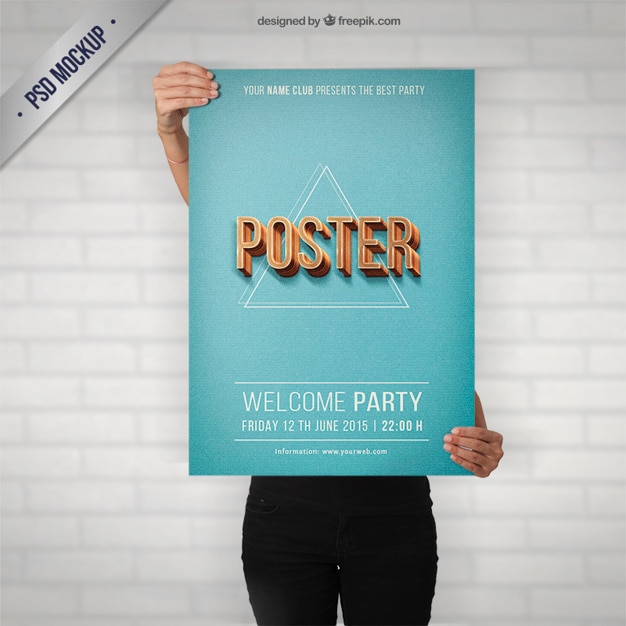 PSD gratuito partito poster mockup in stile retrò