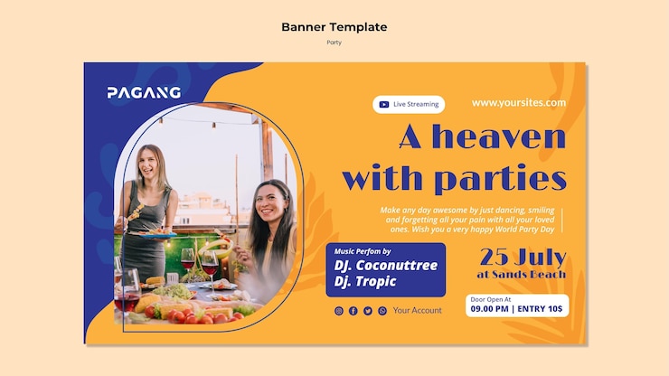 PSD Gratis party live streaming horizontal banner template