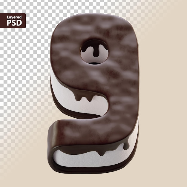 PSD gratuito pastel de chocolate 3d número nueve