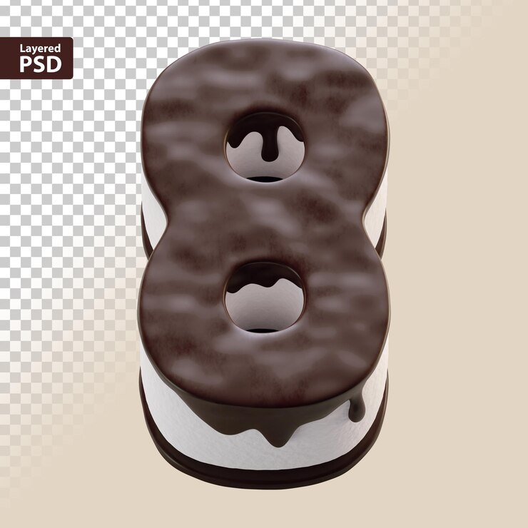 PSD gratuito pastel de chocolate 3d número ocho