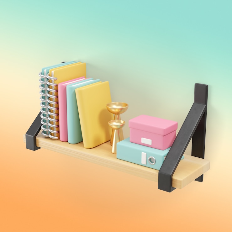 PSD Gratis pastel floating shelf decor 3d rendering