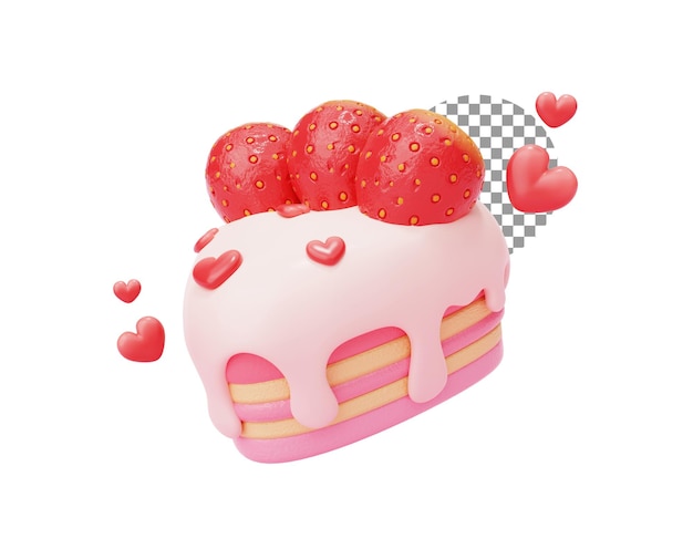 PSD gratuito pastel de fresa dibujo animado lindo comida dulce ilustración en 3d