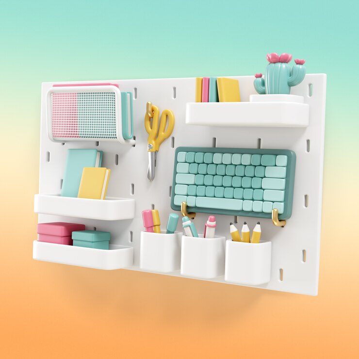 PSD Gratis pastel pegboard organizer 3d rendering