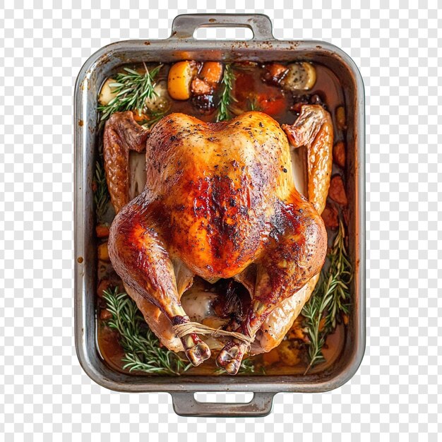 Pavo asado con romero y verduras en una sartén