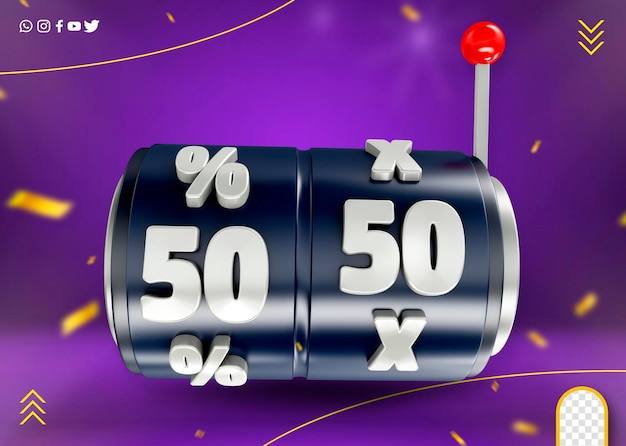 Percentage 3d kortingswaardepictogram voor supermarktpromoties en online verkoop 50 procent