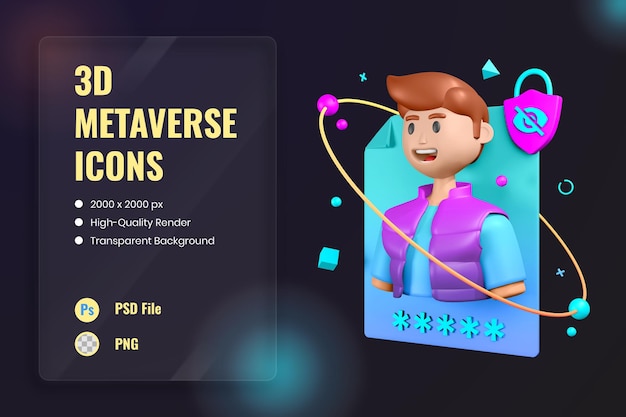 PSD gratuito perfil de privacidad de seguridad cibernética de ilustración de icono 3d