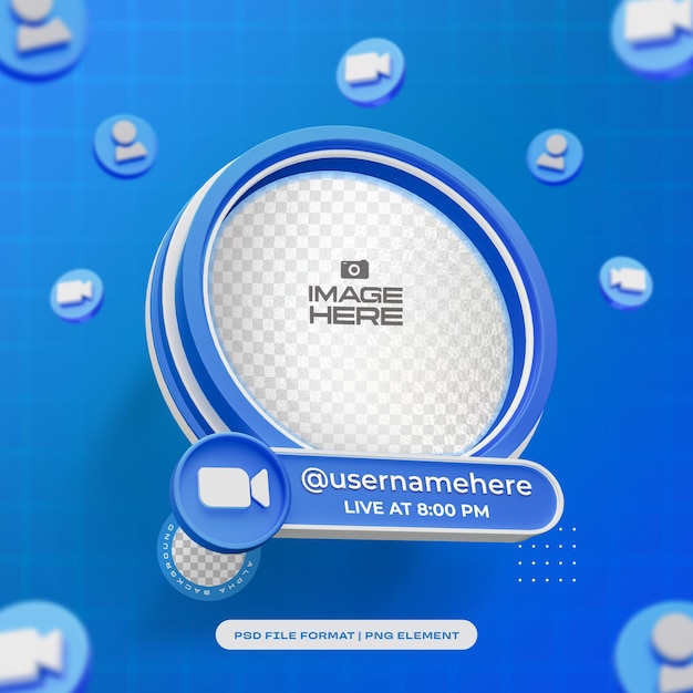 Perfil redondo de redes sociales marco 3D para zoom objeto 3D aislado