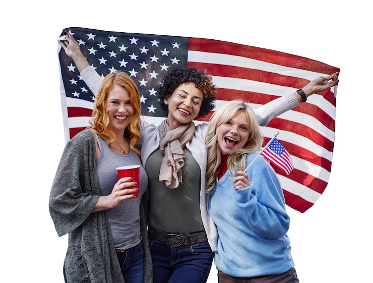 PSD gratuito persona con bandiera americana isolata
