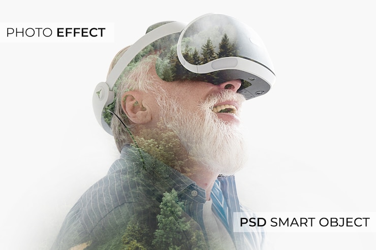 PSD gratuito persona con maqueta de efecto de doble exposición.