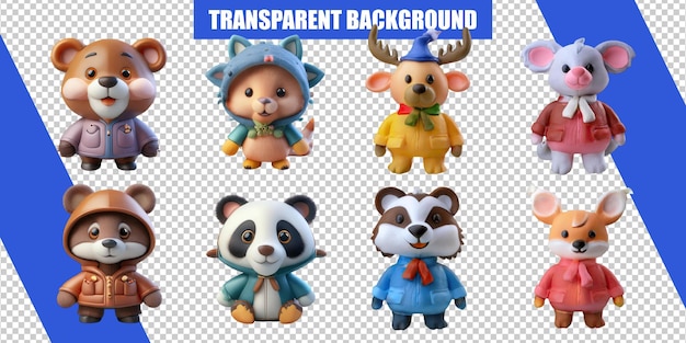 Personaggi animati colorati in costumi carini