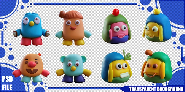 PSD gratuito personaggi colorati di cartoni animati per un design divertente e giocoso