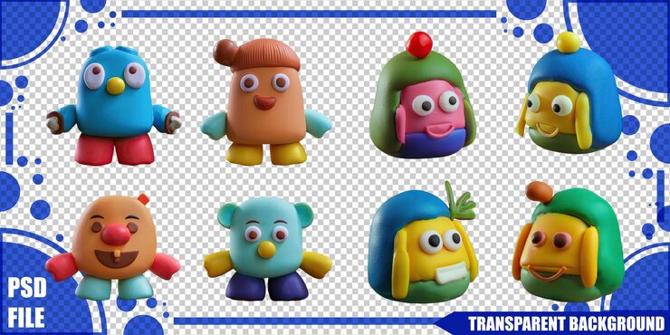 PSD gratuito personaggi colorati di cartoni animati per un design divertente e giocoso