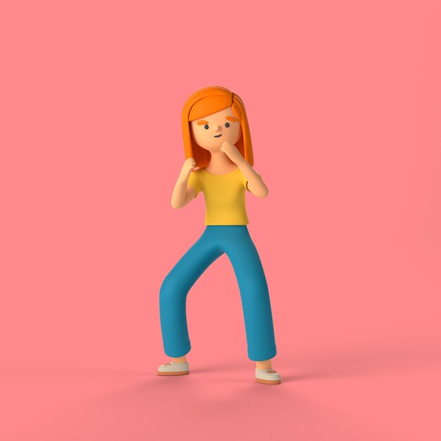 Personaggio 3D ragazza pronta a combattere