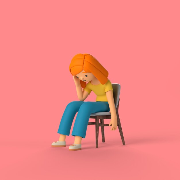 Personaggio 3D ragazza seduta su una sedia