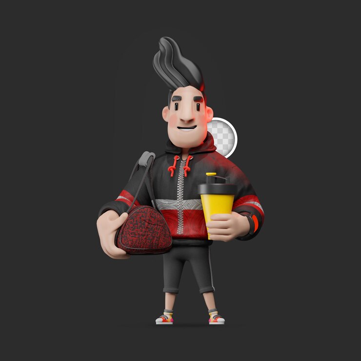 PSD gratuito personaggio con attrezzatura da palestra. illustrazione 3d
