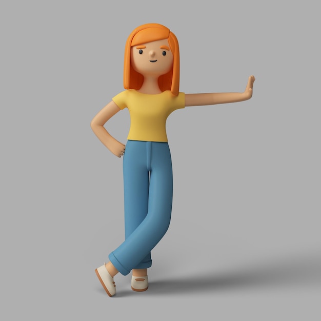 Personaggio femminile 3d che agisce cool