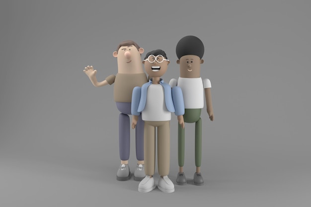 Personaje 3d grupo de hombres jóvenes con concepto de negocio