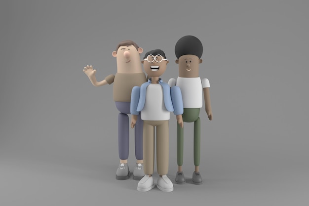 Personaje 3D Grupo de hombres jóvenes con concepto de negocio