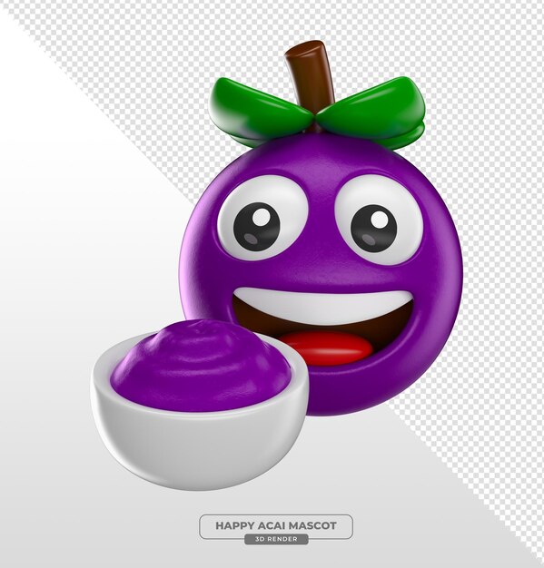 Personaje de bayas de acai con cuenco de batido 3D con fondo transparente