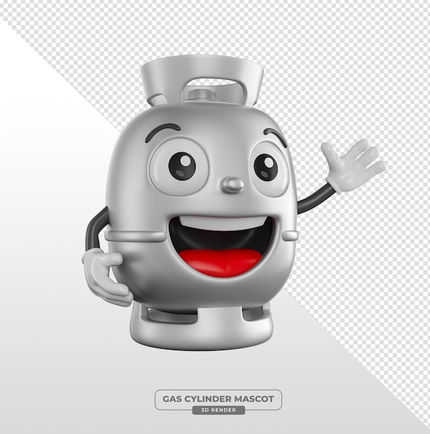 El personaje del cilindro de gas sonriente Render 3D de dibujos animados